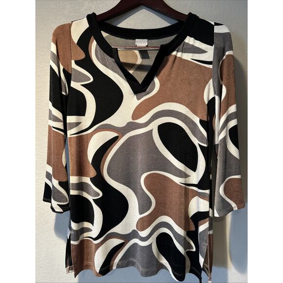 Chicos Travelers Shirt Womens Small Slinky Liquid Knit Boho Comfort Easy Wear - Picture 1 of 8